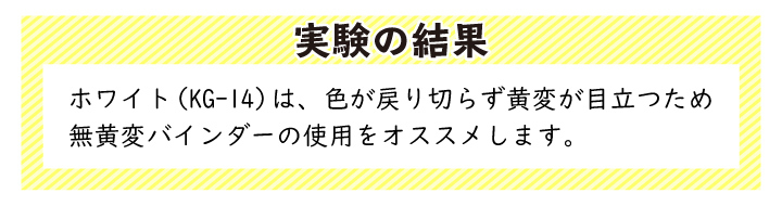 一般のバインダーと無黄変バインダーとの実験結果