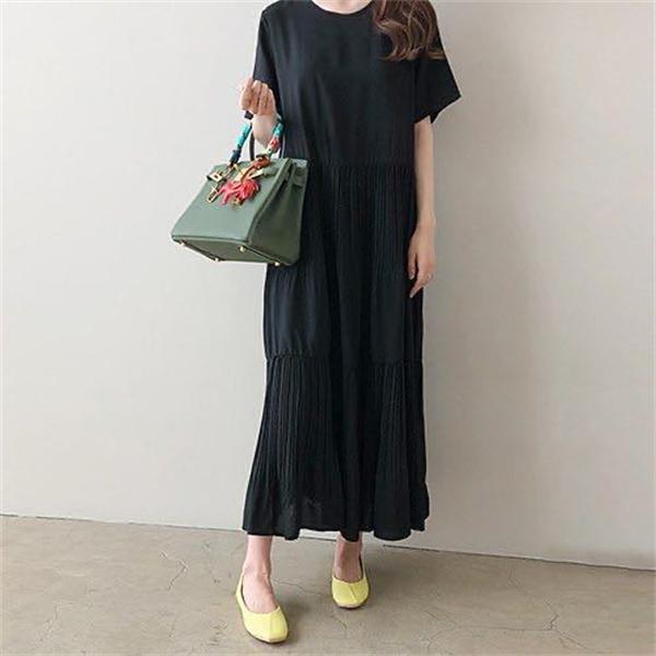 ワンピース レディース 春夏 半袖ワンピース 40代 キレイめ マキシワンピース 無地 プリーズスカート aライン ゆったり オシャレ  着痩せ | ブランド登録なし | 05