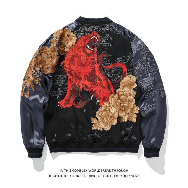 スカジャン メンズ 40代 ジャンバー ライオンキング柄 刺繍 和柄