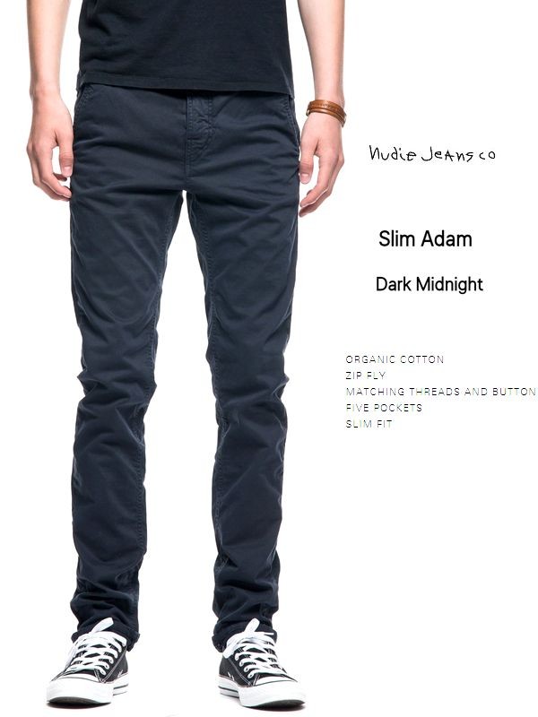 ヌーディージーンズ　NudieJeans　SlimAdam　スリムアダム　Dark Midnight L30 チノパンツ ネイビー