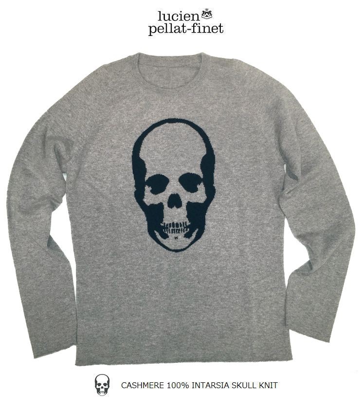 ルシアンペラフィネ スカル インターシャ カシミヤ100％ニット グレー/ネイビー lucien pellat-finet Skull  Cashmere.Knit