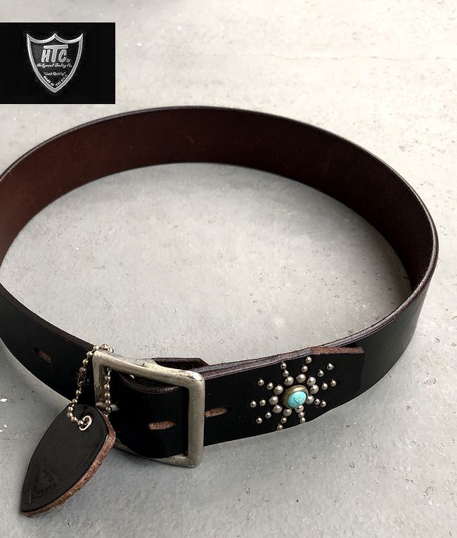 HTC エンドオンリー スタッズベルト ブラック ターコイズ 1.75インチ