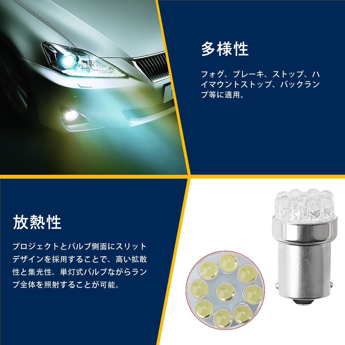 LED S25シングル BA15S 選べる2色 1156 9連 12V車専用 フォグ