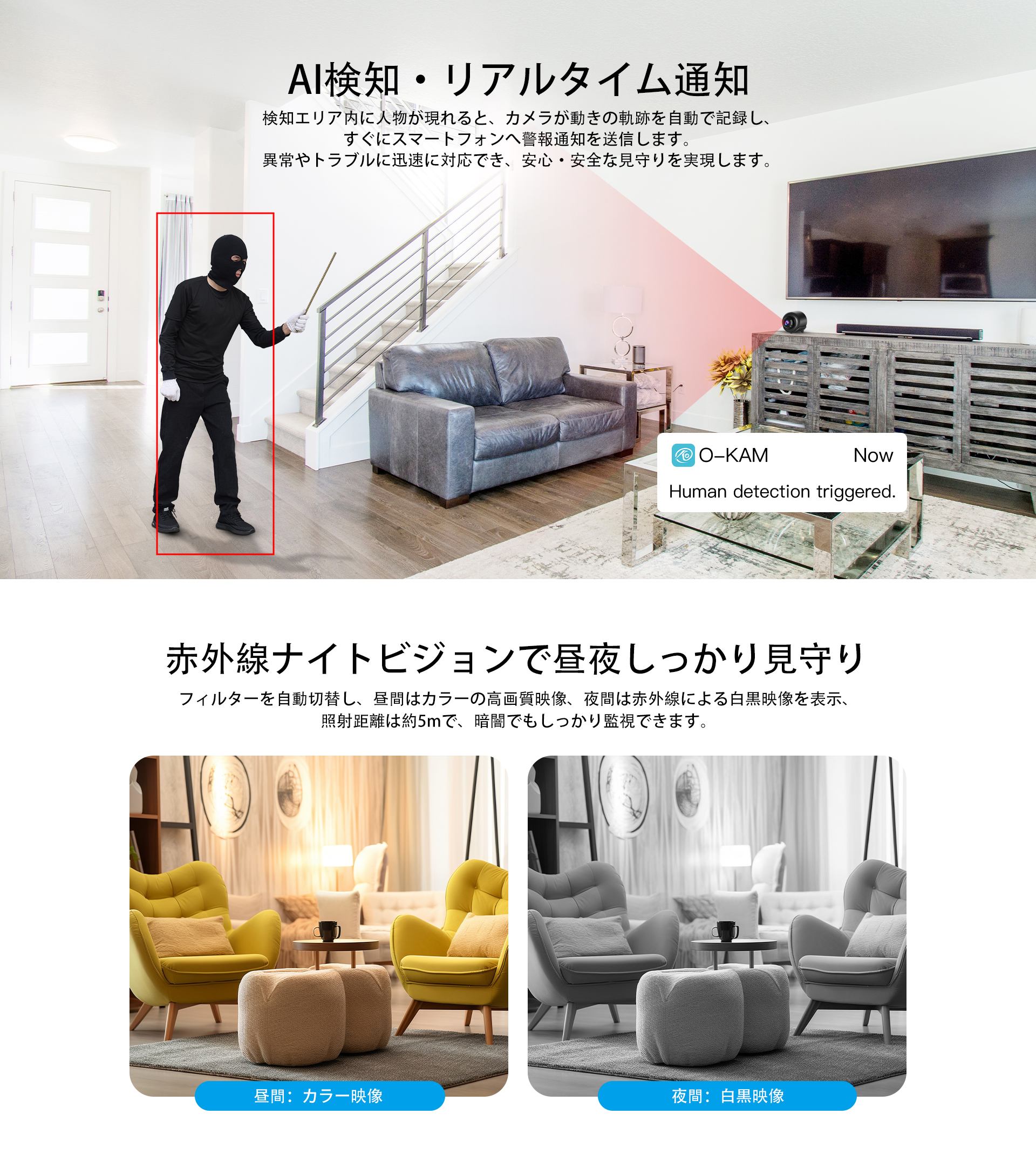 VSTARCAM 見守りカメラ CB76 1296P高画質 小型WiFi 人物検知 動体検知