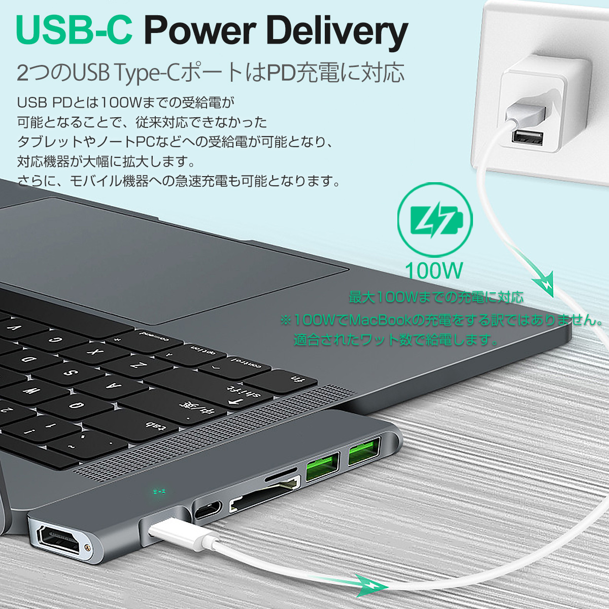 USB Type-C ハブ 7in1 USB3.0x2 4K HDMI 1Gbps有線LAN PD充電 microSD