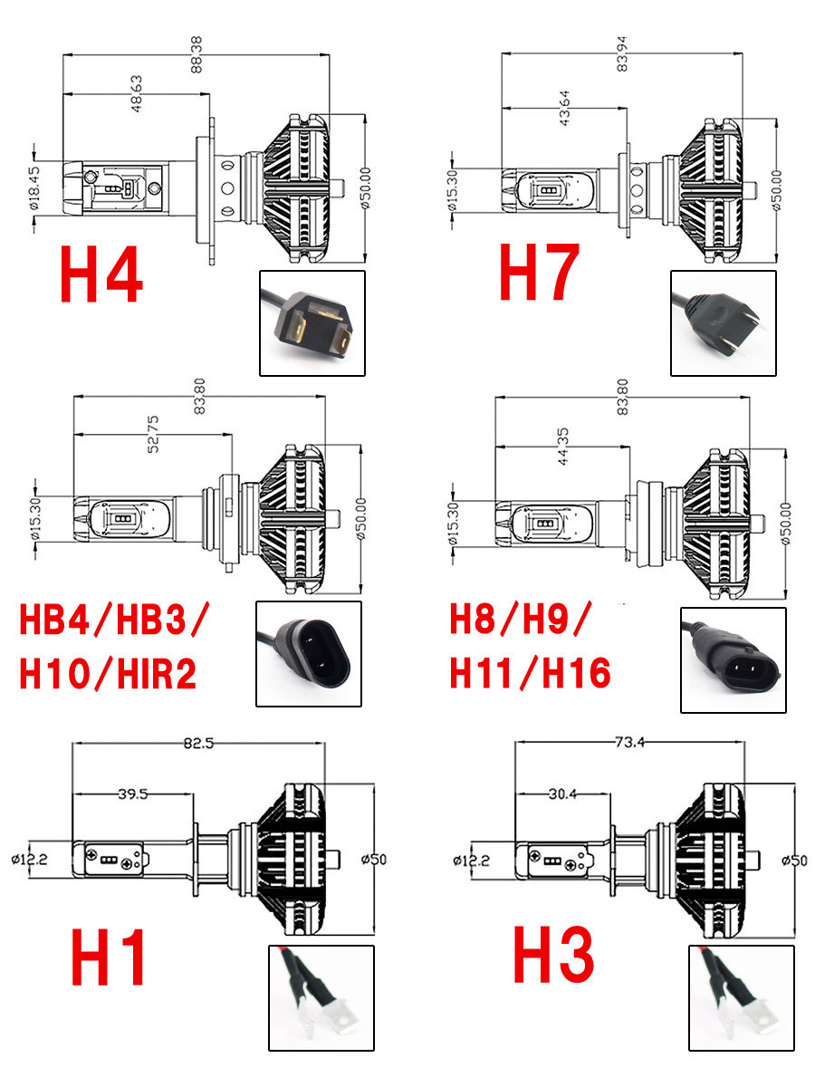 KAWASAKI用の非純正品 ZX-14R ZXNF17EA ヘッドライト(HI)[H8/H9/H11] LED H8 2個入り 12V 24V  6ヶ月保証