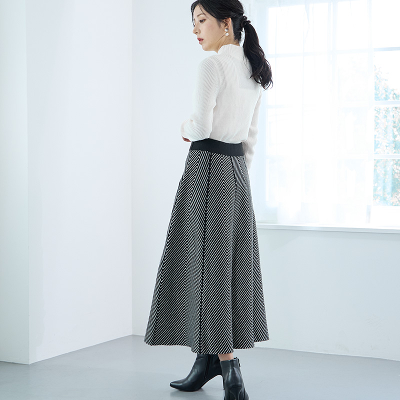 フレアスカート ロング丈 ヘリンボーン柄 スカート レディース