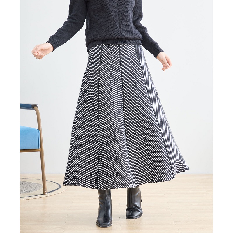 フレアスカート ロング丈 ヘリンボーン柄 スカート レディース