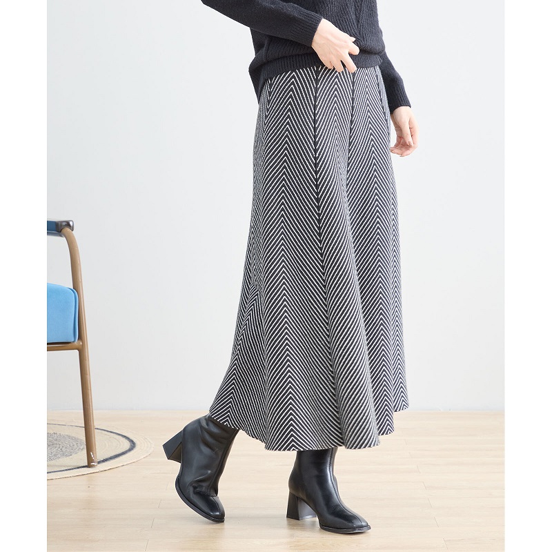 フレアスカート ロング丈 ヘリンボーン柄 スカート レディース