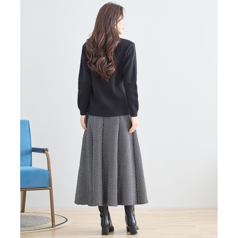 フレアスカート ロング丈 ヘリンボーン柄 スカート レディース