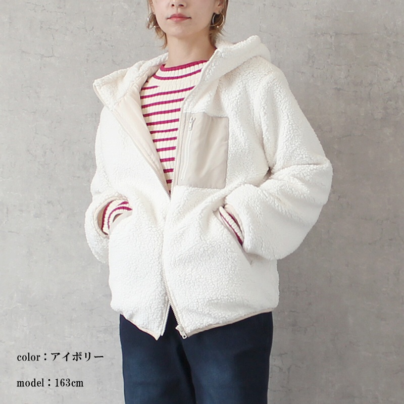 ボア ブルゾン レディース フード付き フーディー アウター もこもこ