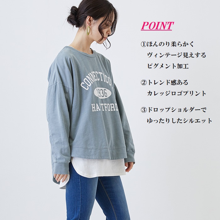 カレッジロゴ スウェット トレーナー トップス レディース 長袖