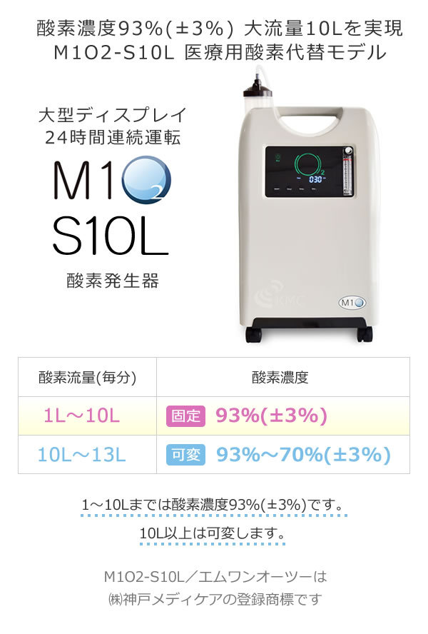 即納】酸素発生器/酸素濃縮器 M1O2-S10L エムワンオーツーS10L【日本製