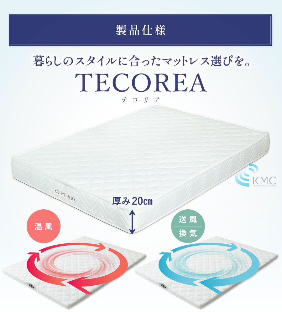 TECOREA テコリア 多機能マットレス 送風モード付【ダブル：140×195×20cm】の画像