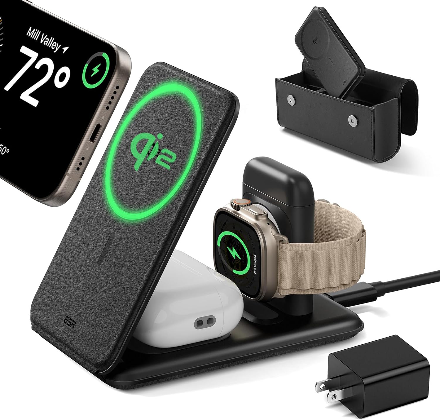 ESR Qi2 3-in-1ワイヤレス充電器 MagSafe充電[認証] iPhone 17/Air/16