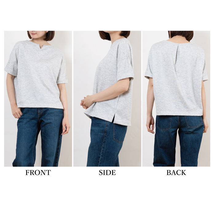 カットソー キーネック レディース 半袖 日本製 Tシャツ プル