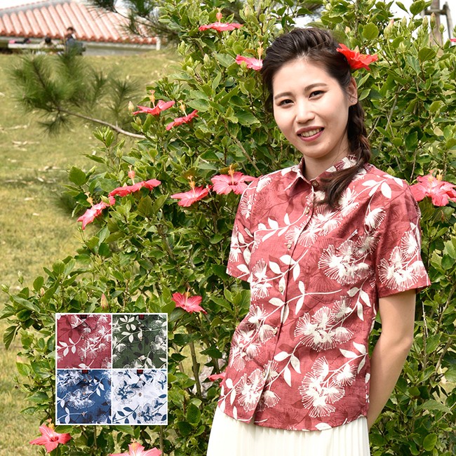 【新品タグ付】沖縄物語 かりゆしウェア 花柄 13号 日本製 夏祭り・旅行に◎ 新品タグ付】沖縄物語 かりゆしウェア 花柄 13号 日本製 夏祭り