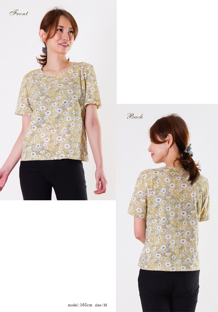 印象のデザイン 花柄 レディース 半袖 柄物 トップス 日本製 Tシャツ カットソー トップス