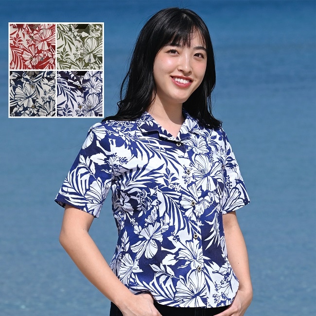 かりゆしウェア かりゆしシャツ レディース 沖縄物語 ハイビシーサー柄 