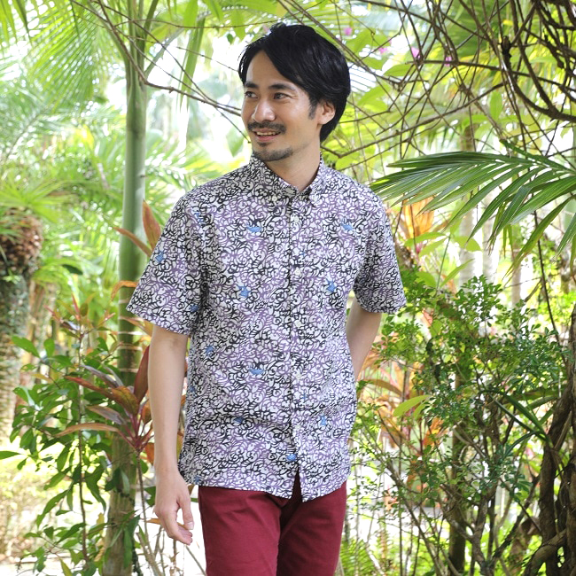 かりゆしウェア かりゆし シャツ メンズ 紅型ジンベイ柄 ボタンダウン