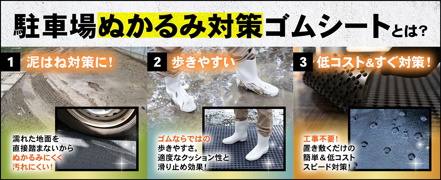 特価】駐車場ぬかるみ対策ゴムシート(長尺穴あきタイプ) 厚さ10mm×幅