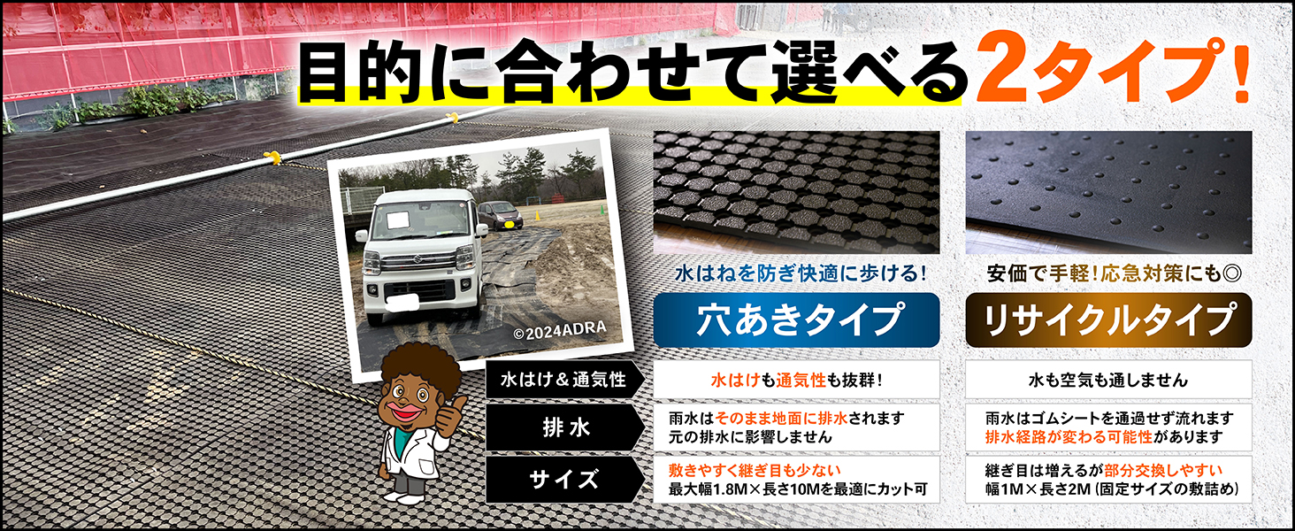 特価】駐車場ぬかるみ対策ゴムシート(長尺穴あきタイプ) 厚さ10mm×幅