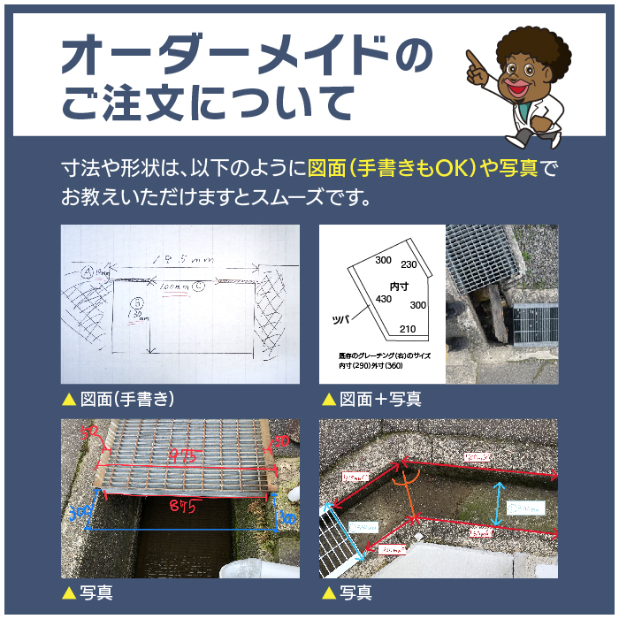 U字溝用スチールグレーチング 歩道用 並目タイプ 溝幅300mm×長さ995mm 滑り止めあり