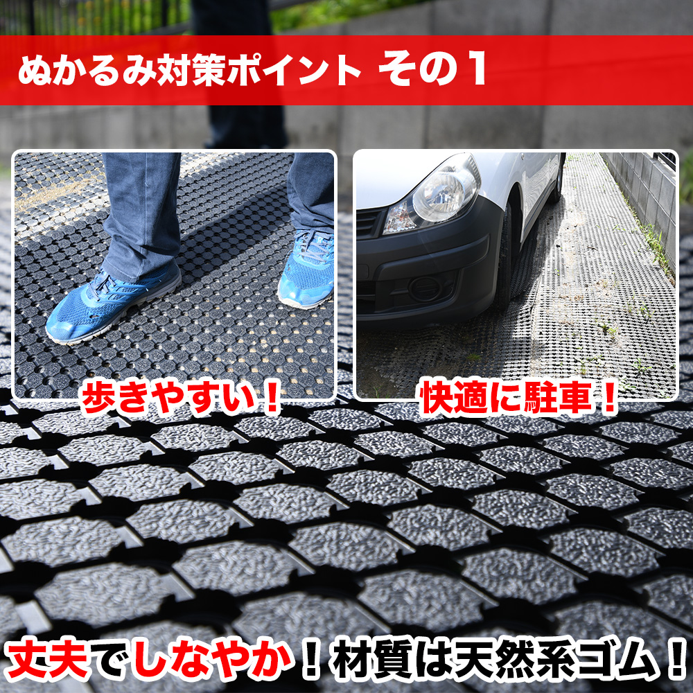 特価】駐車場ぬかるみ対策ゴムシート(長尺穴あきタイプ) 厚さ10mm×幅