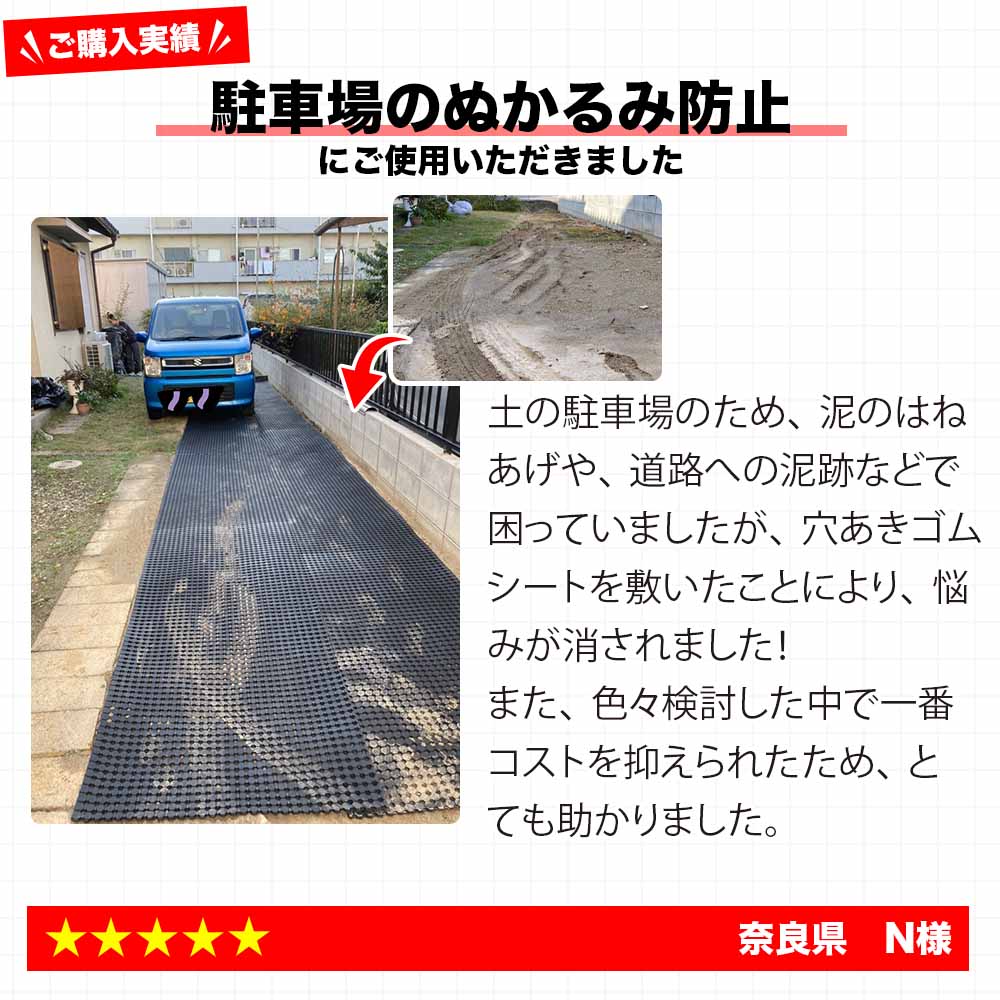 駐車場ぬかるみ対策ゴムシート(長尺穴あきタイプ) 厚さ10mm×幅900mm×長
