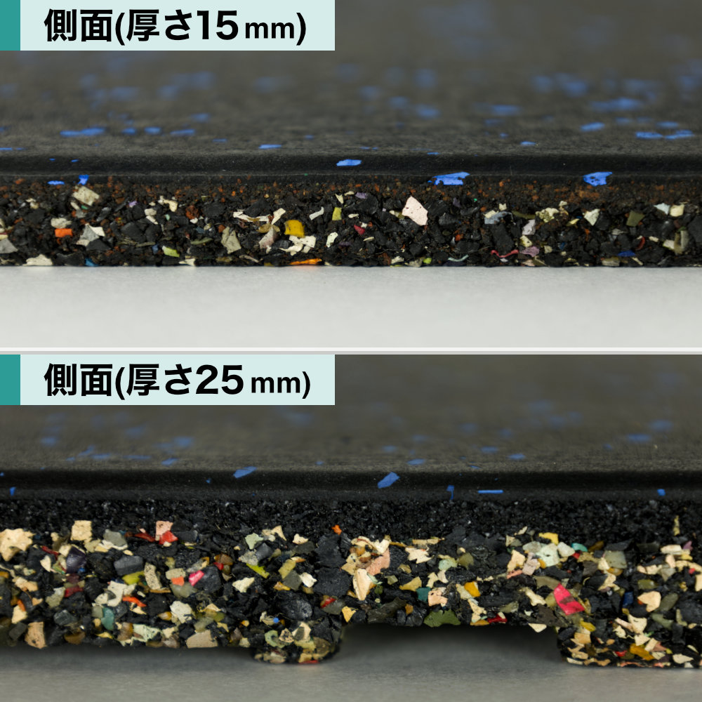 スポーツジム専用ゴムマット 青チップ 厚さ25ミリ×幅500mm×長さ500mm