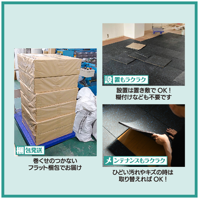 スポーツジム専用ゴムマット 青チップ 厚さ25ミリ×幅500mm×長さ500mm