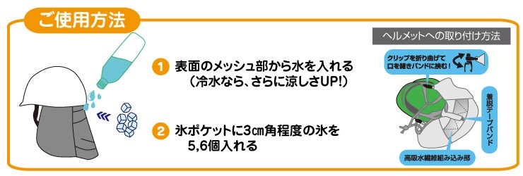 ご使用方法　1）表のメッシュ部から水を入れる  　2）氷ポケットに氷を入れる