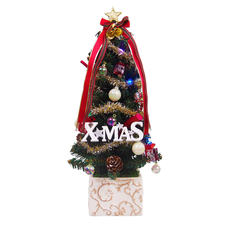 LEDミニクリスマスツリー33cmレッド&ゴールド クリスマスツリー