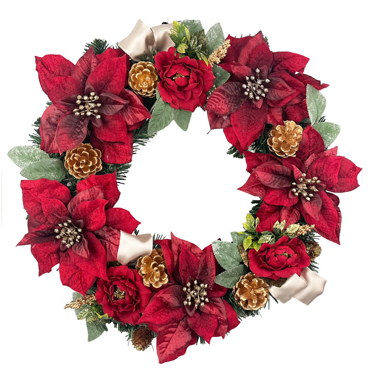 ポインセチアリース 玄関 飾り クリスマスリース 部屋 北欧 大きい