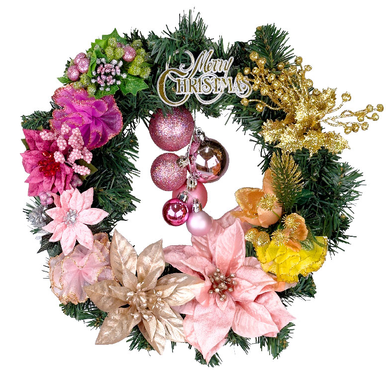 クリスマスリース 30cm ピンク レッド ナチュラル 玄関 おしゃれ 北欧