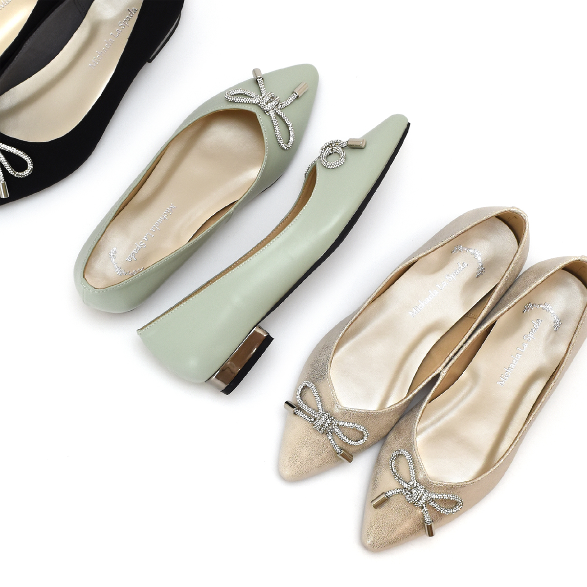 パンプス ポインテッドトゥ カッター シューズ リボン フォーマル シンプル ローヒール チャンキーヒール キラキラ 低反発  #1408 |  | 11