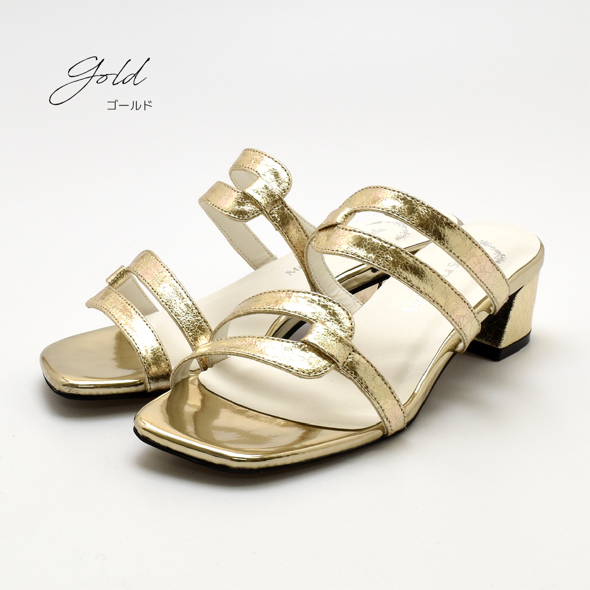 サンダル レディース シンプル キラキラ スクエアトゥ チャンキーヒール 痛くない 歩きやすい ゴムストラップ  ローヒール #2045 |  | 03