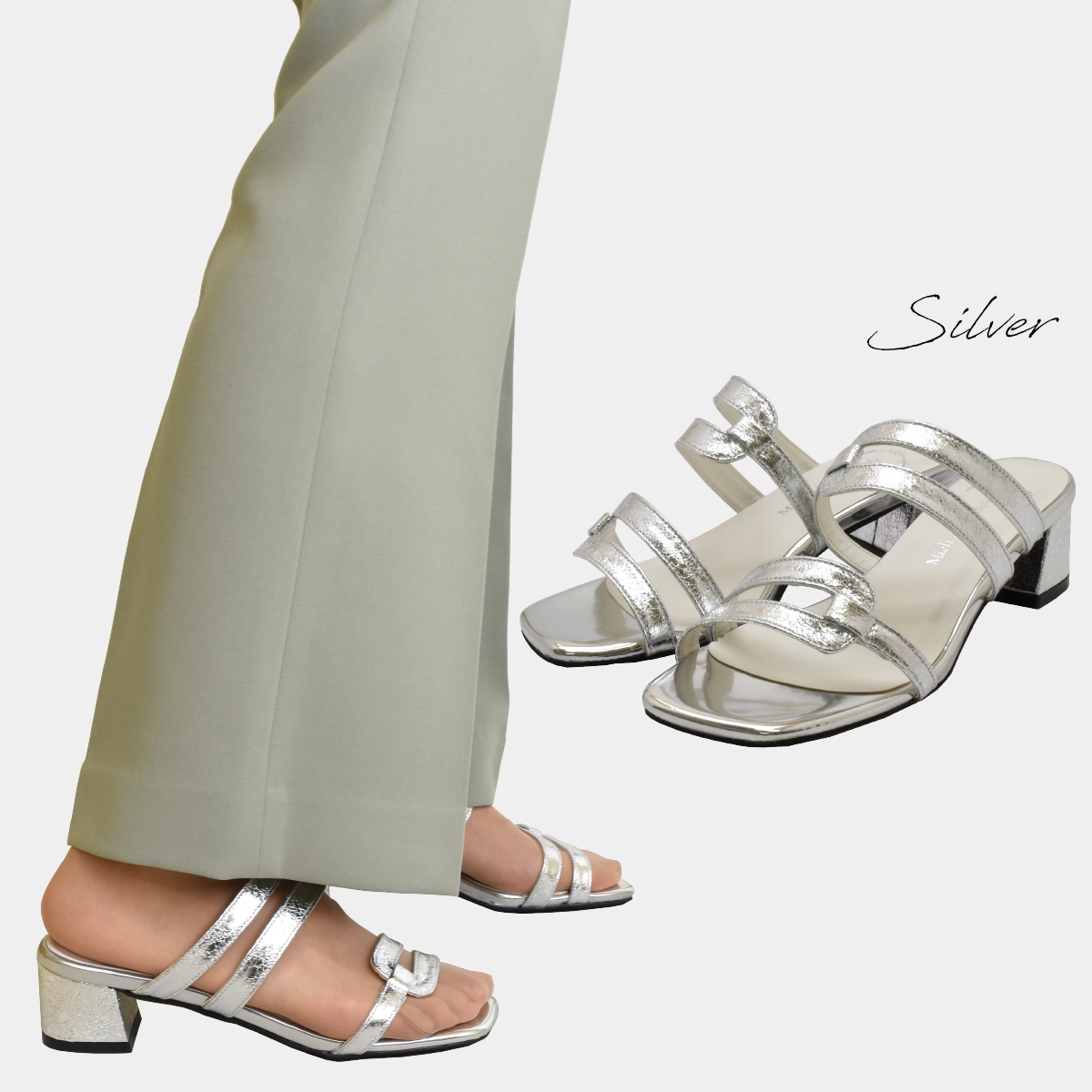 サンダル レディース シンプル キラキラ スクエアトゥ チャンキーヒール 痛くない 歩きやすい ゴムストラップ  ローヒール #2045 |  | 13