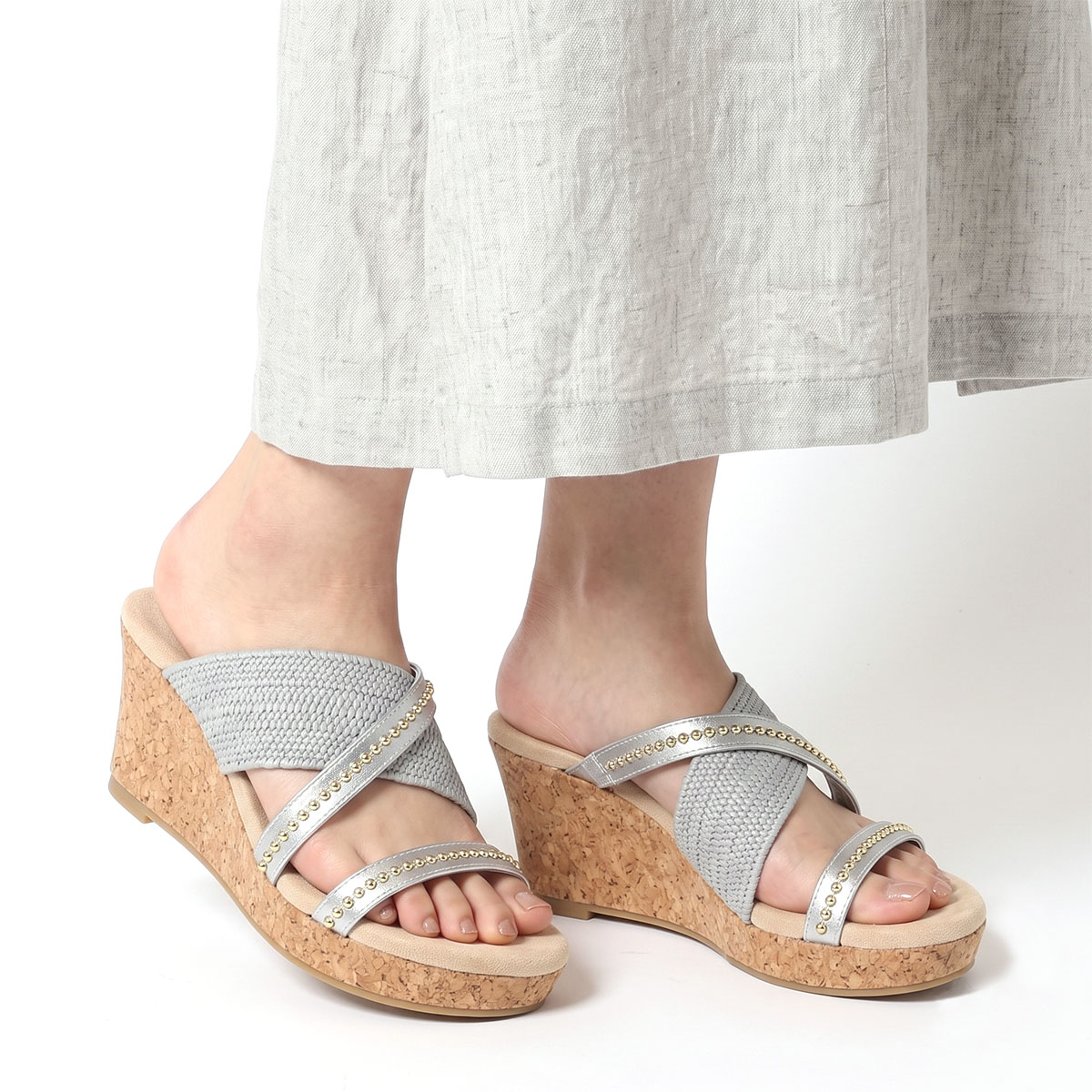 サンダル レディース ダブルベルト 厚底サンダル ミュール ウエッジヒール コルク 8cm ハイヒール キラキラ #2161 |  | 15