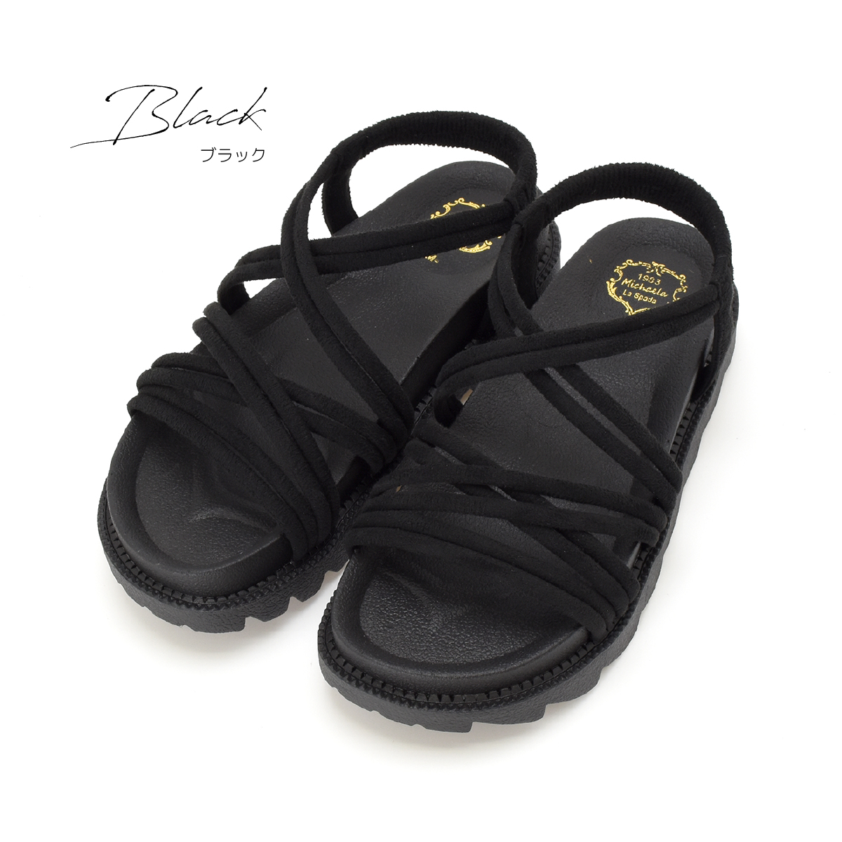 サンダル レディース 厚底 歩きやすい ストラップ 夏 ローヒール ゴム バックスリング つっかけ ウエッジ ビーチサンダル 黒 ブラック #2213 |  | 02