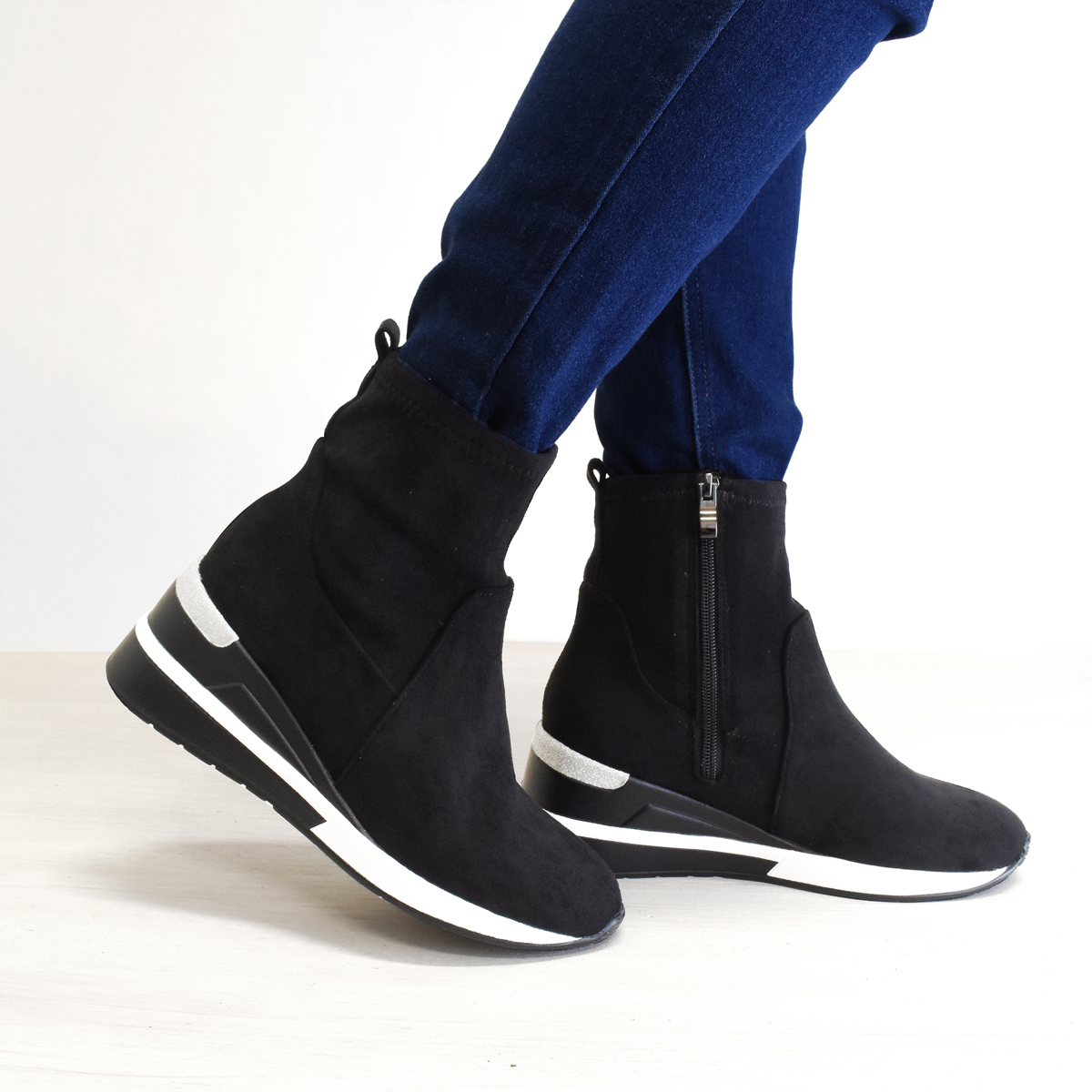 スニーカーブーツ 厚底 ショートブーツ ラウンドトゥ ストレッチ ファスナー ウエッジソール 美脚 大人 靴 #303 |  | 18