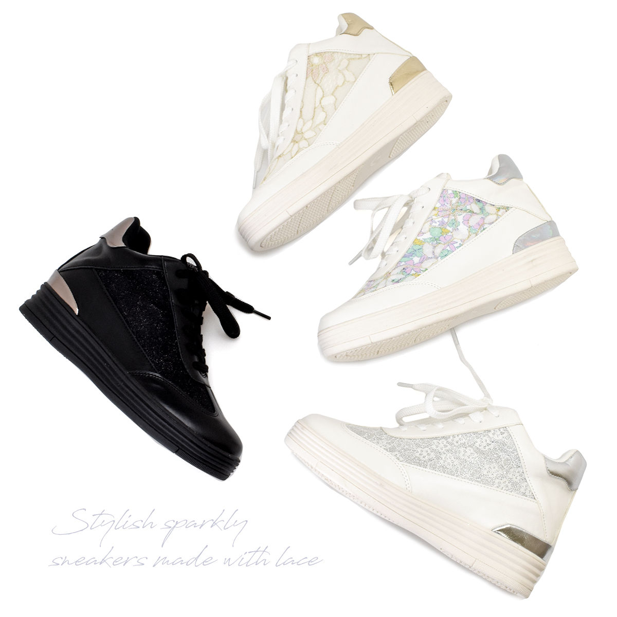 厚底 ハイカット スニーカー スリッポン ファスナー シューズ キラキラ レディース インヒール 履きやすい 歩きやすい 痛くない #304 |  | 19