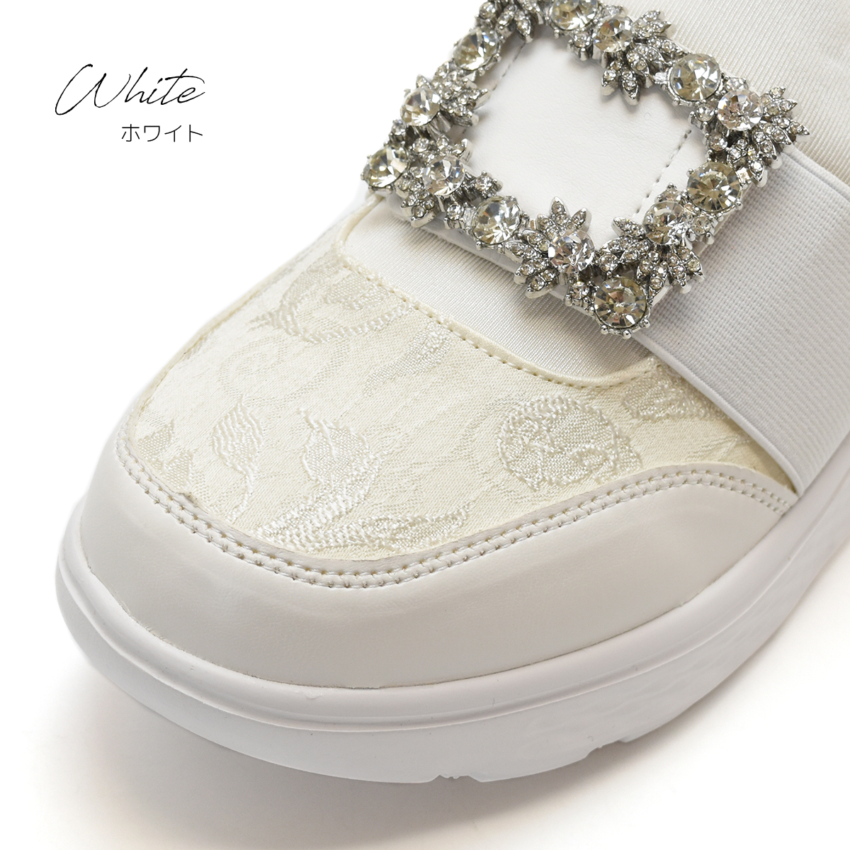 厚底 スニーカー スリッポン ビジュー バックル シューズ ゴム ベルト ゆったり レディース 大人 キラキラ  タンクソール 靴 #309 |  | 09