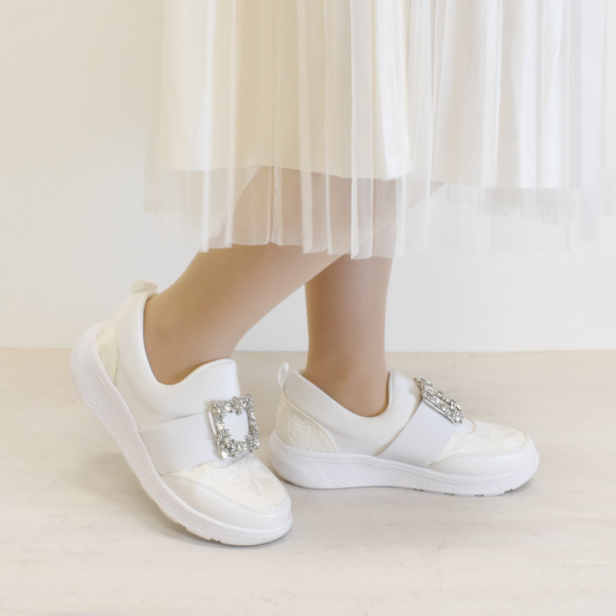 厚底 スニーカー スリッポン ビジュー バックル シューズ ゴム ベルト ゆったり レディース 大人 キラキラ  タンクソール 靴 #309 |  | 06