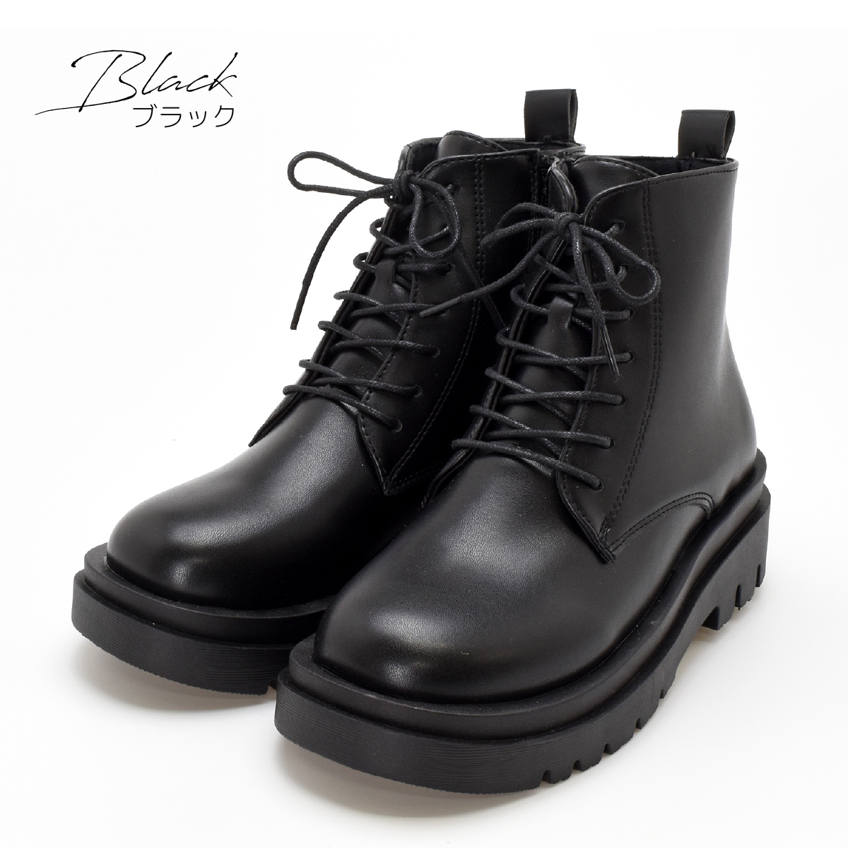 レディース レースアップ 袴 ブーツ 卒業式 ショートブーツ 編み上げ ファスナー 歩きやすい 厚底 靴 カジュアル 軽量 黒 ブラック ＃5200 |  | 05