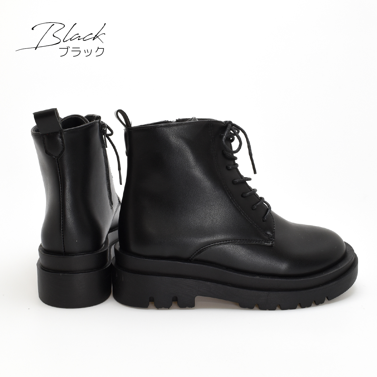 レディース レースアップ 袴 ブーツ 卒業式 ショートブーツ 編み上げ ファスナー 歩きやすい 厚底 靴 カジュアル 軽量 黒 ブラック ＃5200 |  | 06