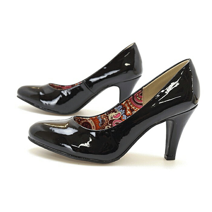 パンプス フォーマル シンプル レディース 靴 結婚式 パーティ 卒業 入学 ヒール ラウンドトゥ エナメル 黒 ベージュ サテン #58 |  | 01