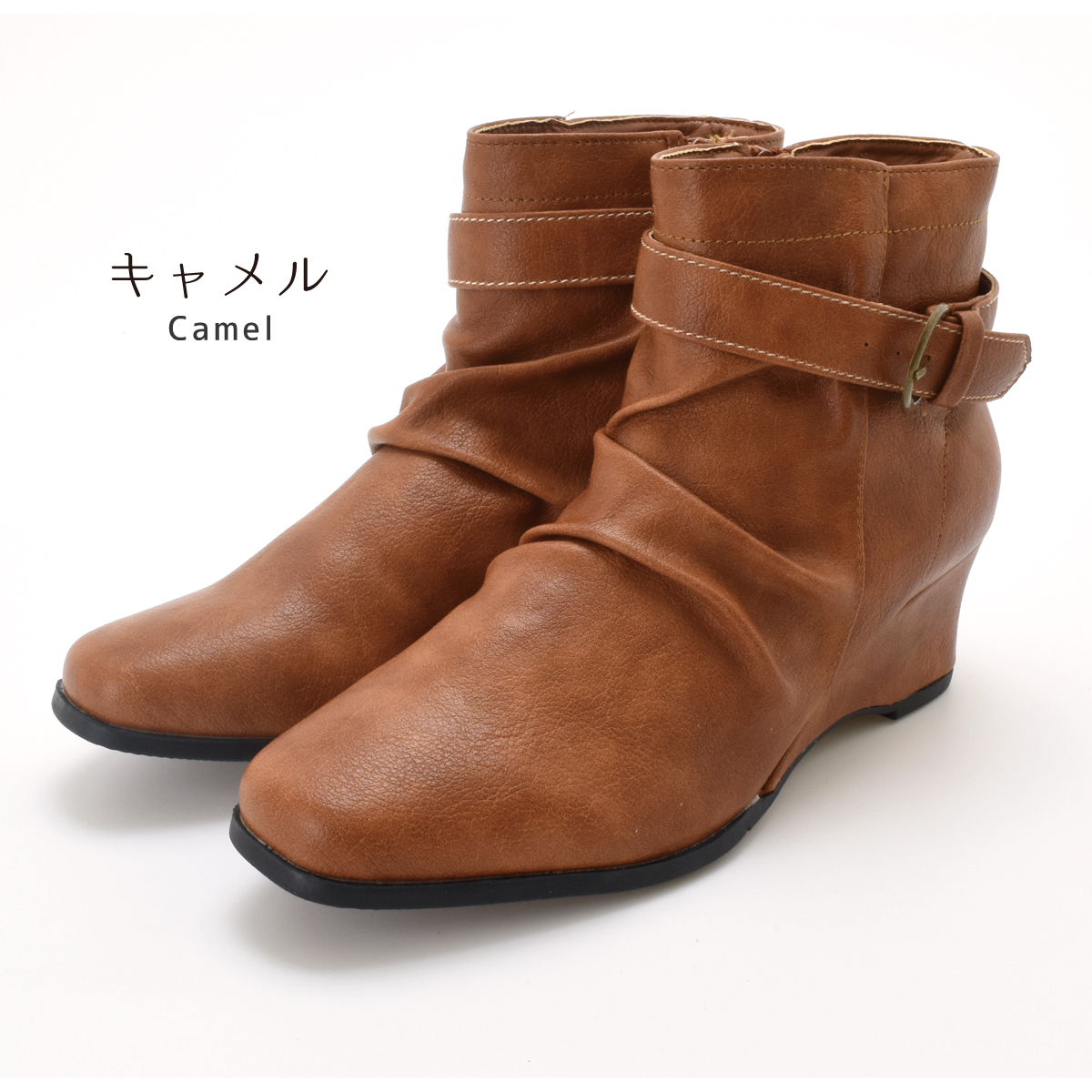 ショートブーツ ショート ブーツ レディース ウエッジ くしゅくしゅ 可愛い 歩きやすい 痛くない サイドジップ 5cm ヒール 黒 #6046 |  | 04