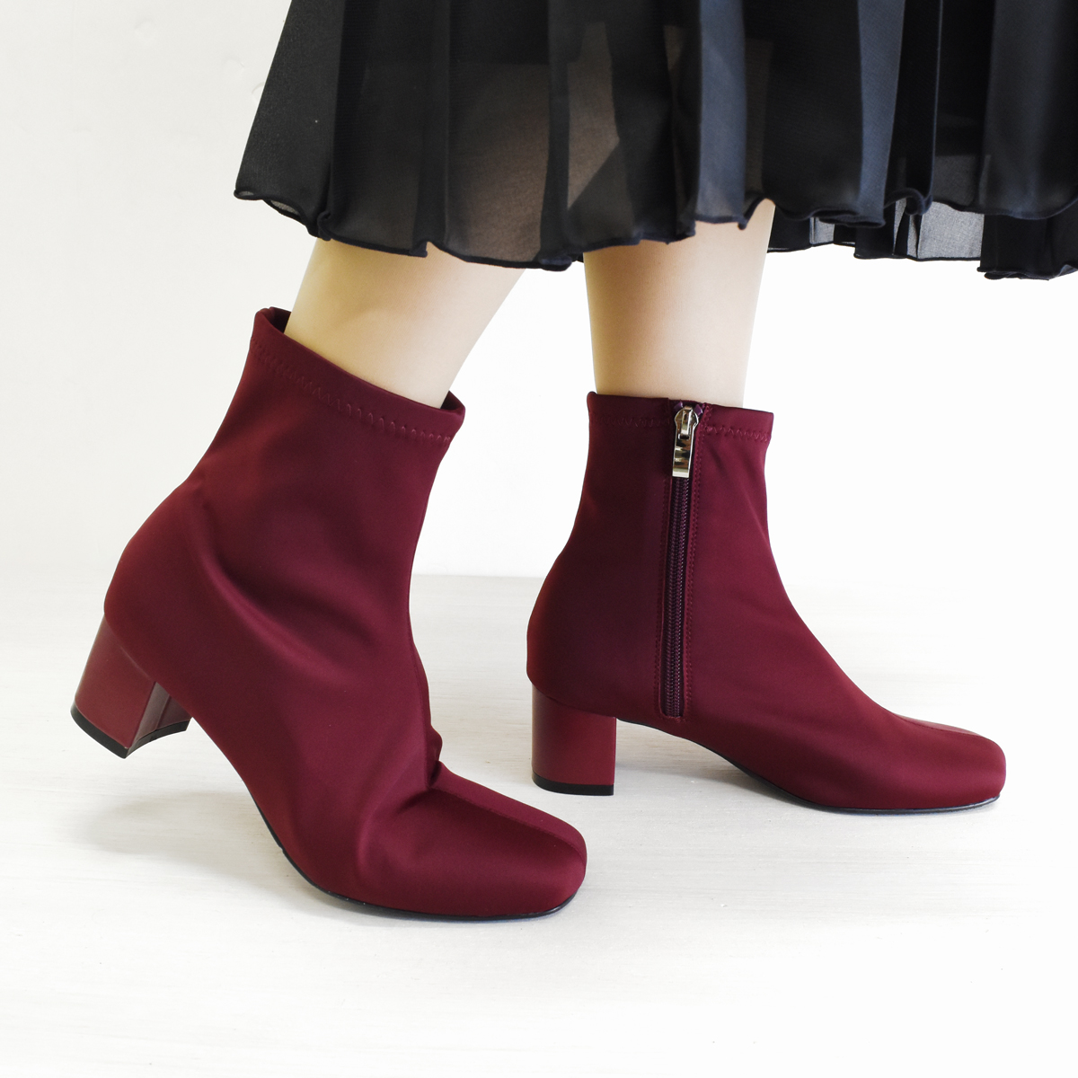 撥水 ストレッチ ショートブーツ レディース ブーツ 柔らかい 大きい サイズ 太ヒール 歩きやすい 痛くない  #6090 |  | 14