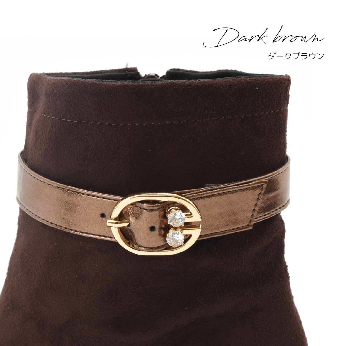 ショートブーツ レディース ブーツ ビジュー付 ベルト アーモンドトゥ ファスナー チャンキーヒール 太ヒール 暖かい 防寒 歩きやすい 痛くない  #6102 |  | 10